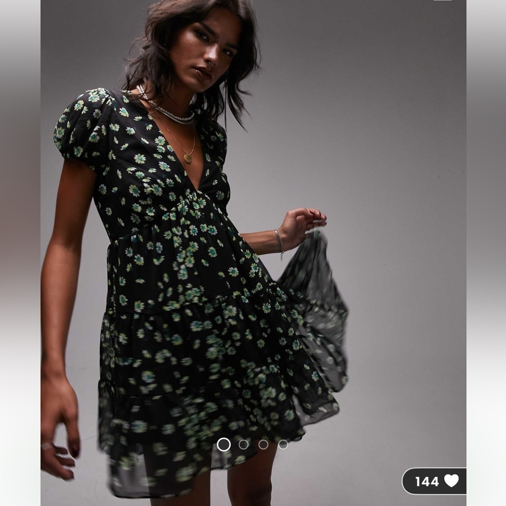 NWT Topshop tiered chuck on mini dress in ditsy print